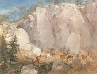 鹿のいるケイリー岩山、1818年頃